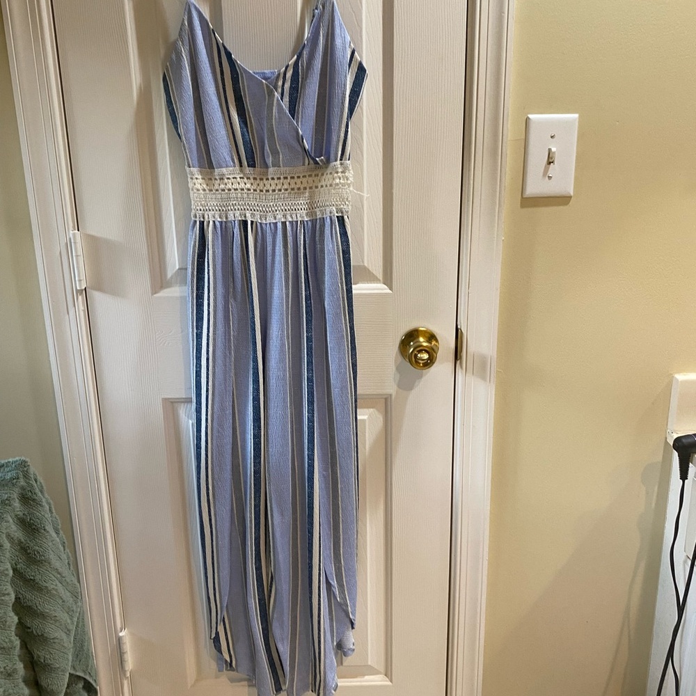 No Boundaries Striped Jumpsuit with Crochet Waist